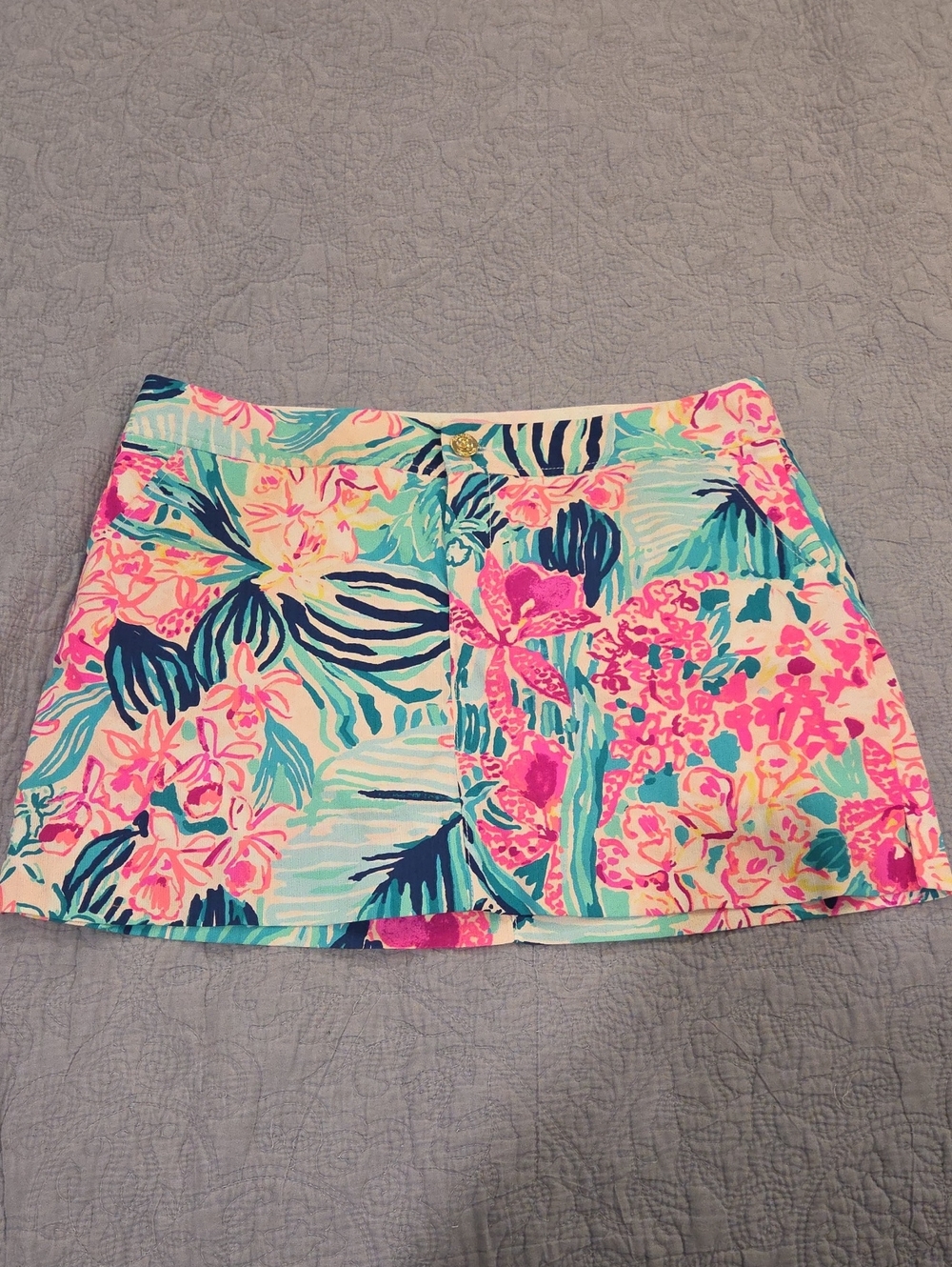 Lilly Pulitzer Nicki Skort Via Flora Pink Teal Tropical Floral Size 14!